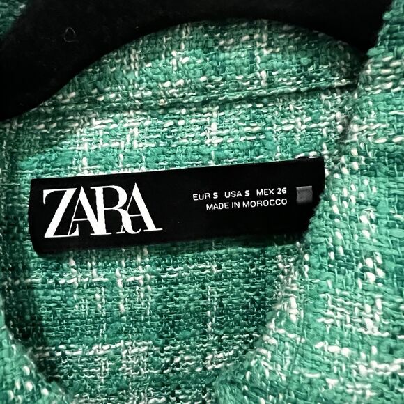 ZARA Woven Plaid Over Shirt Women's S Green Casual Comfy Retro 90s Y2K Boho - Picture 2 of 10